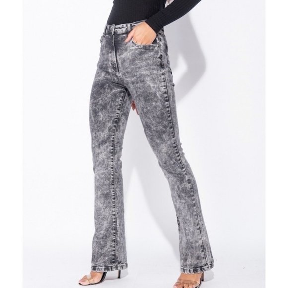 Gray Acid Wash High Waist Skinny Flare Denim Jeans - Picture 6 of 10